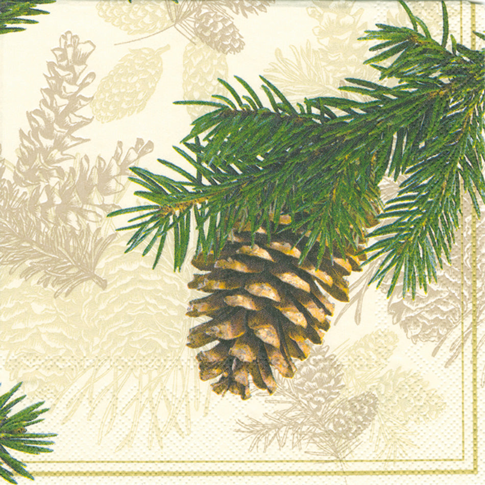 Fir Cone Cocktail Napkin Cream