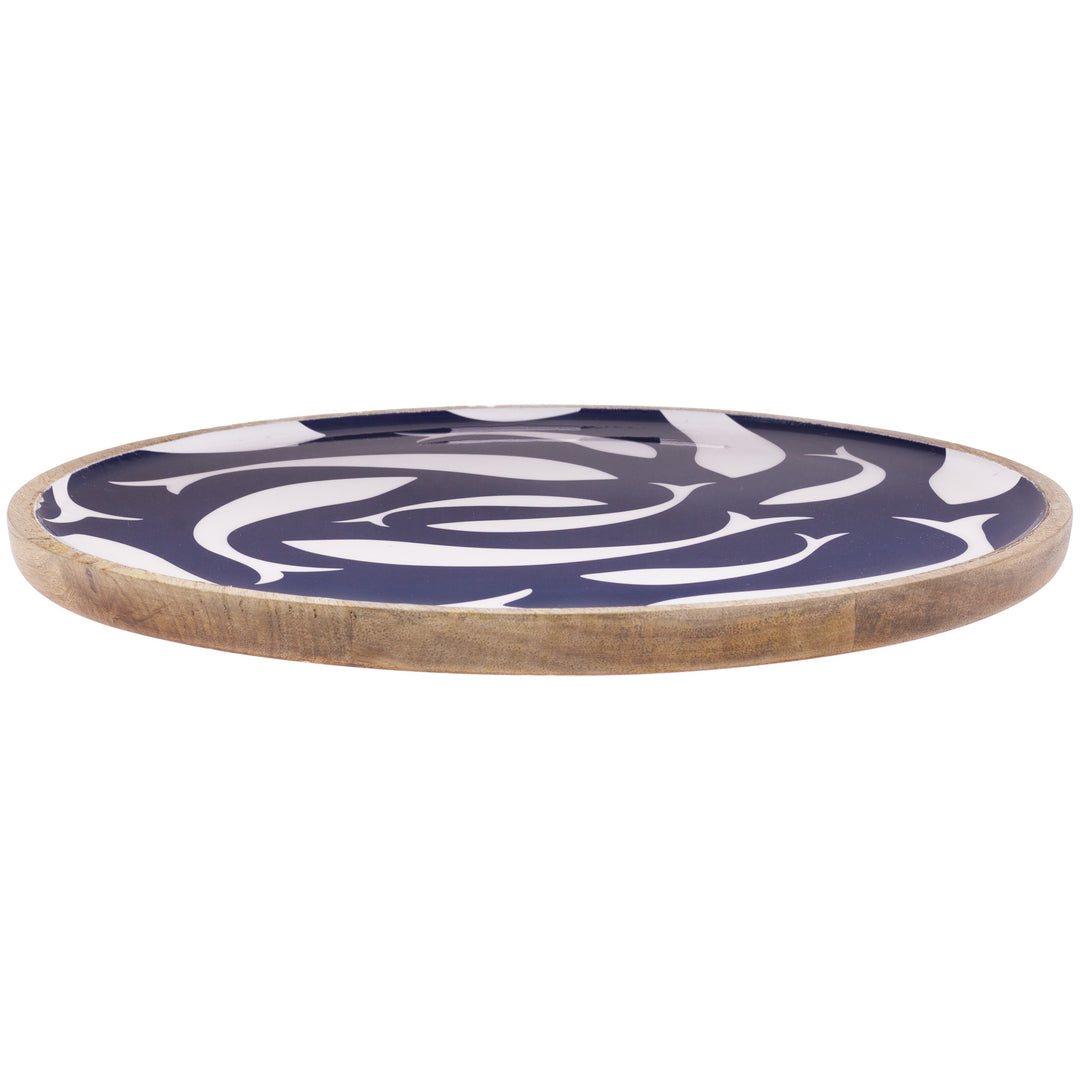 Navy Swirl Fish Wood Round Platter