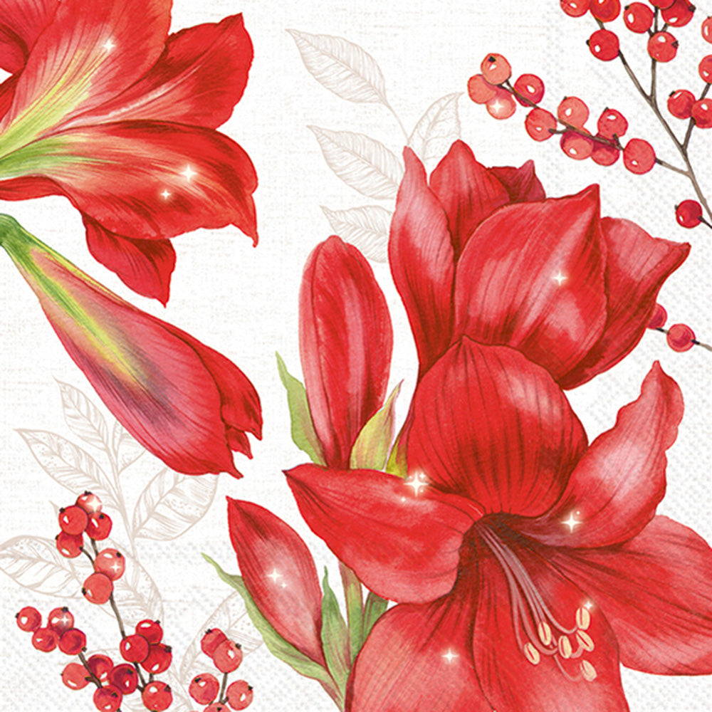 Elegant Amaryllis Lunch Napkin Cream