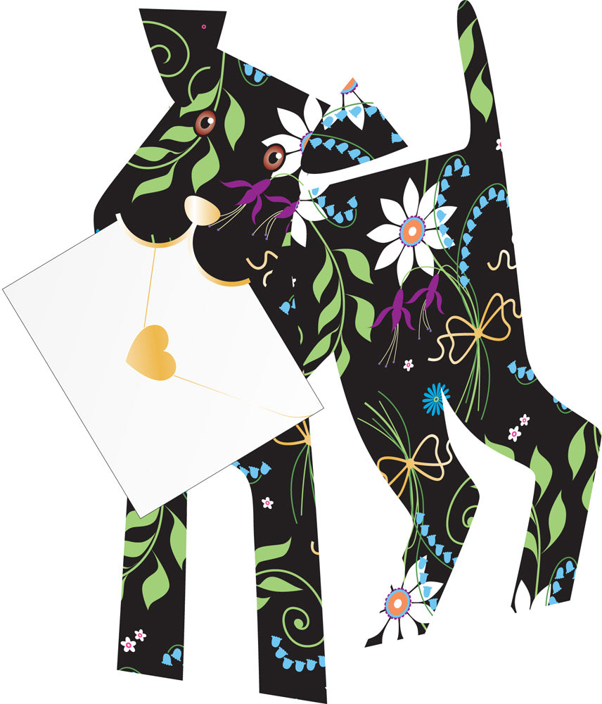 3D CARD/FUSCHIA DOG black floral