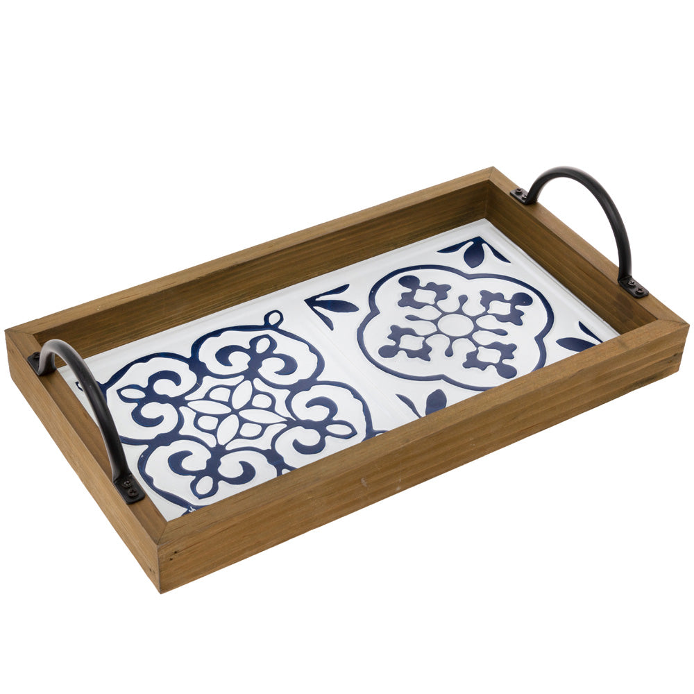 Framed Blue and White Tray
