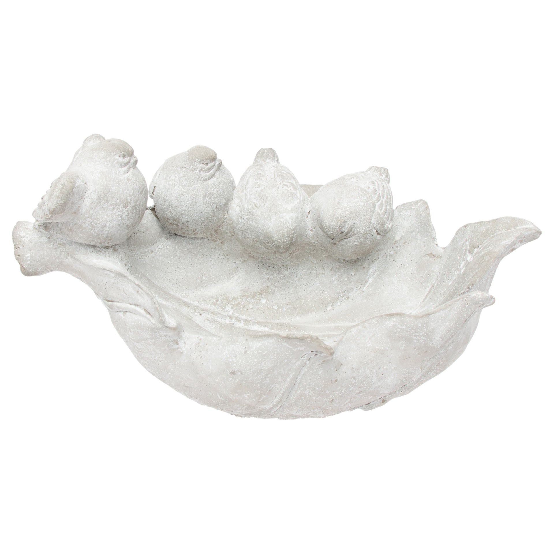 Cement Birds On Leaf Feeder