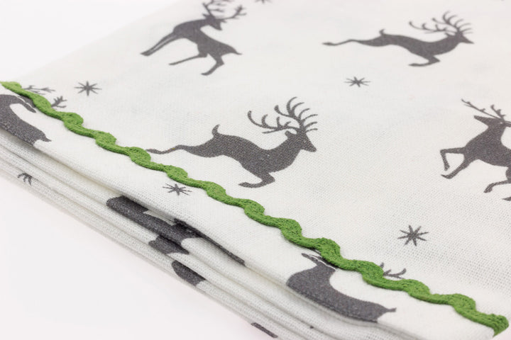 Gray Reindeer and Stripes Tea Towels (Set of 2)