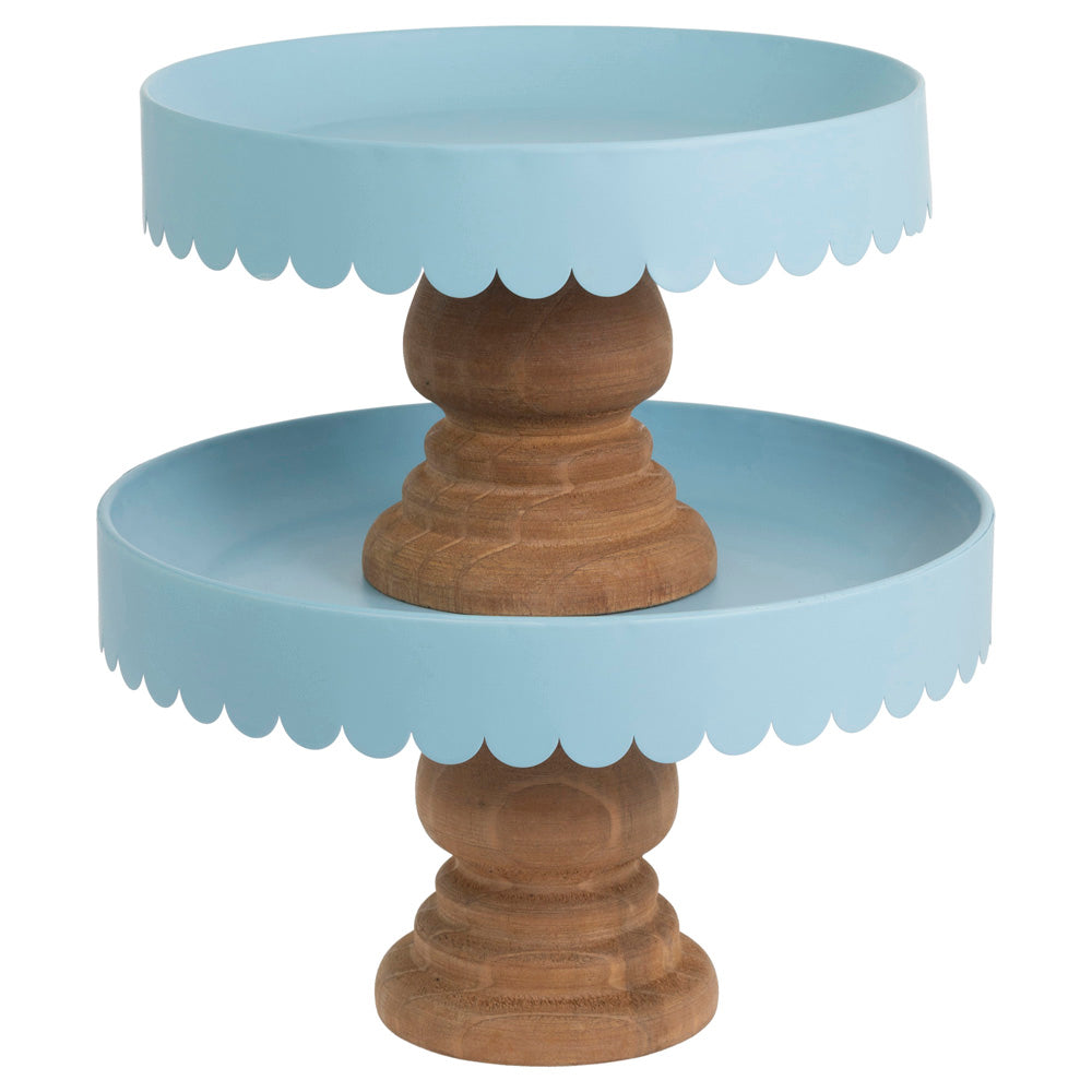 SKY BLUE SCALLOP DECOR STANDS S/2