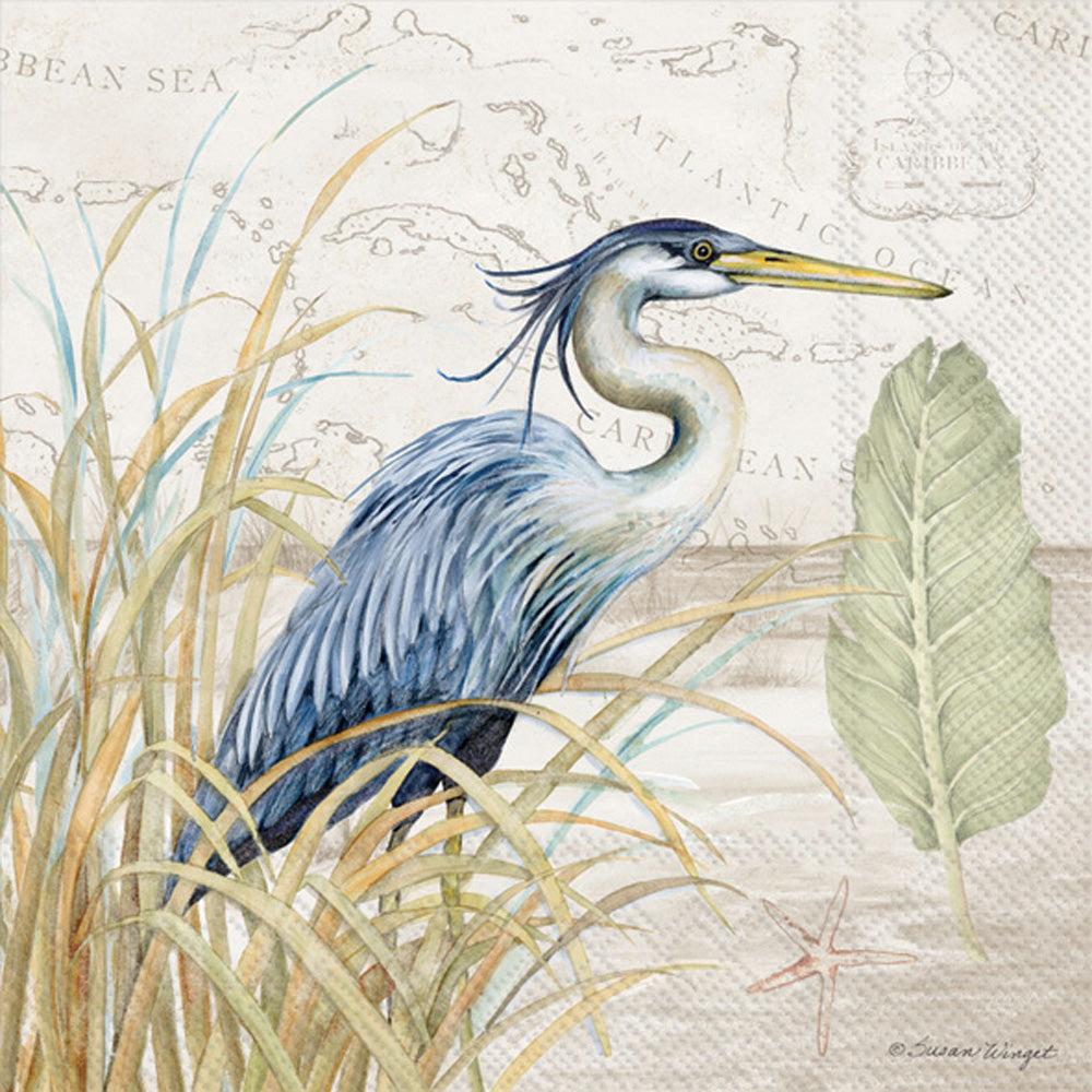 Blue Heron On Grass Cocktail Napkin