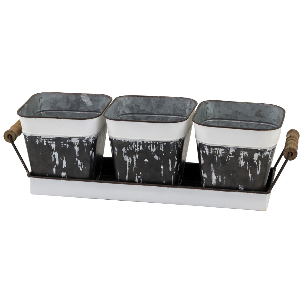 AGED RECT BLK/WHT PLANTER S/4