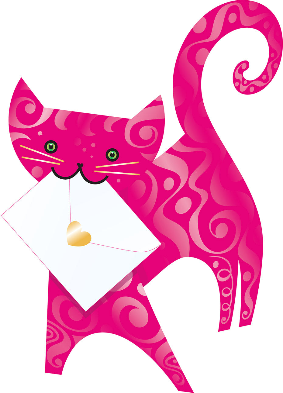 3D CARD/RUBY CAT red damask