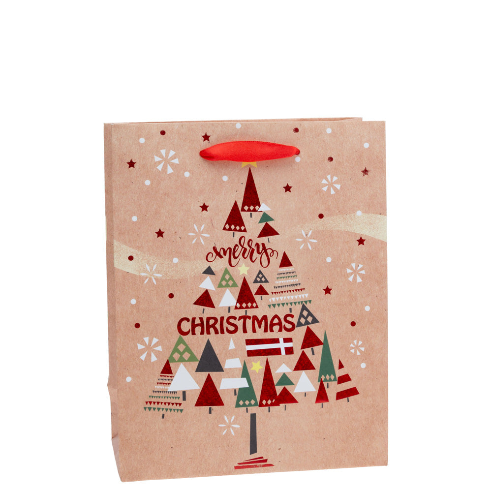 MERRY CHRISTMAS TREE RED FOIL MEDIUM BAG