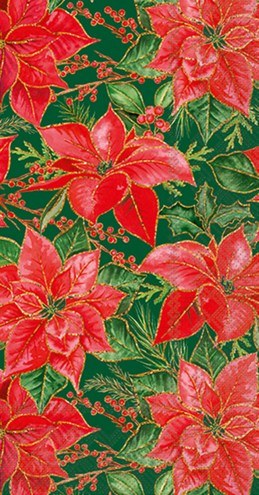 Christmas Poinsettia Guest Towel Green