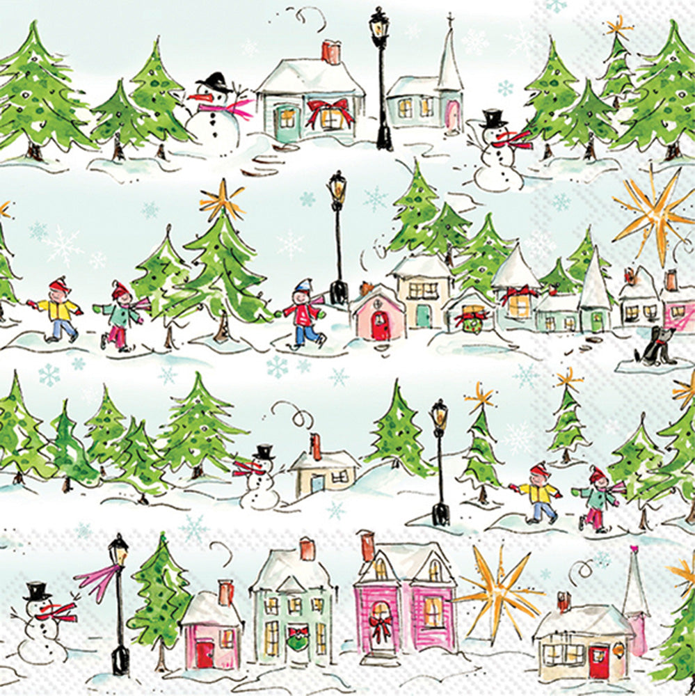 Pink Holiday Village Lunch Napkin