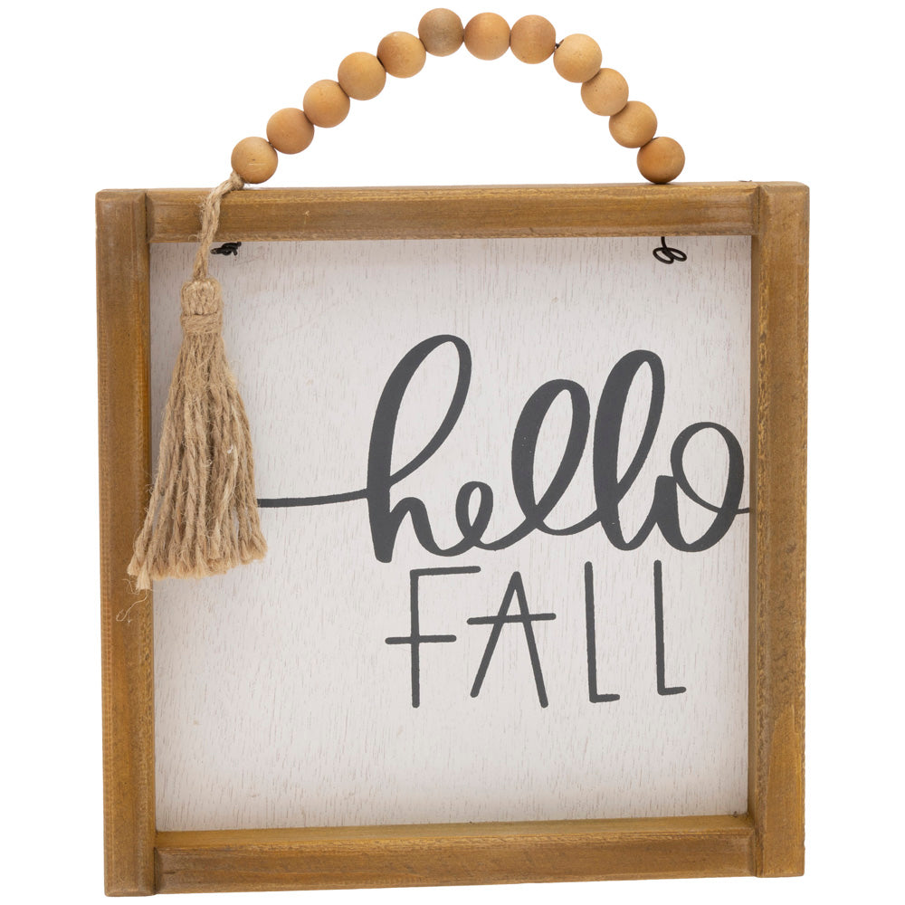 HELLO FALL BEADED SIGN white