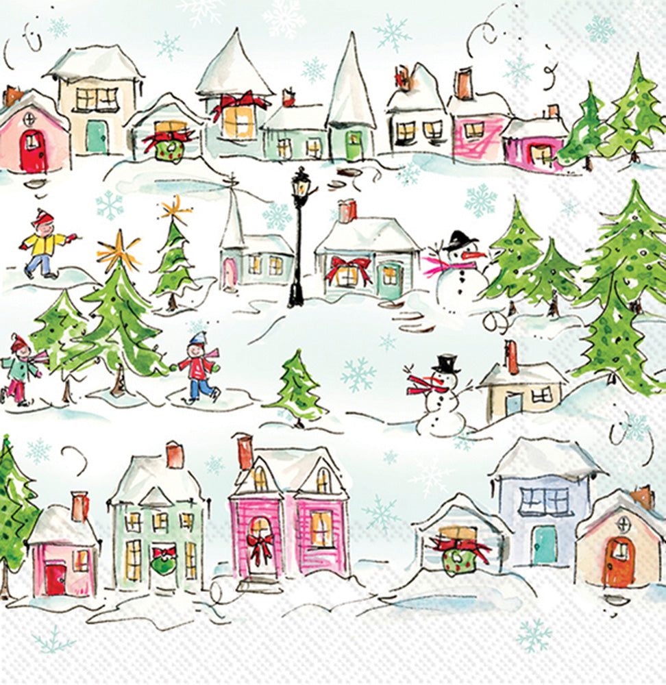 Pink Holiday Village Cocktail Napkin
